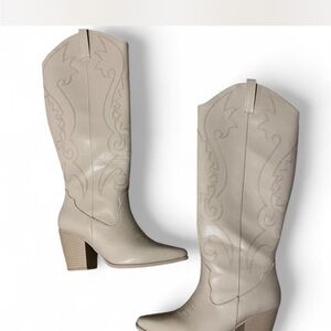 Princess Polly Cream Tall Cowgirl Boots